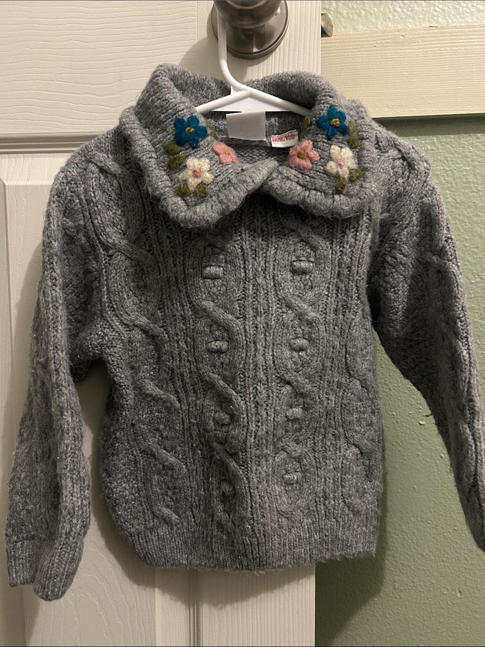 Zara Gray Cable-Knit Sweater Jacket with Embroidered Collar